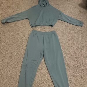 Teal Cropped Hoodie and Jogger Set